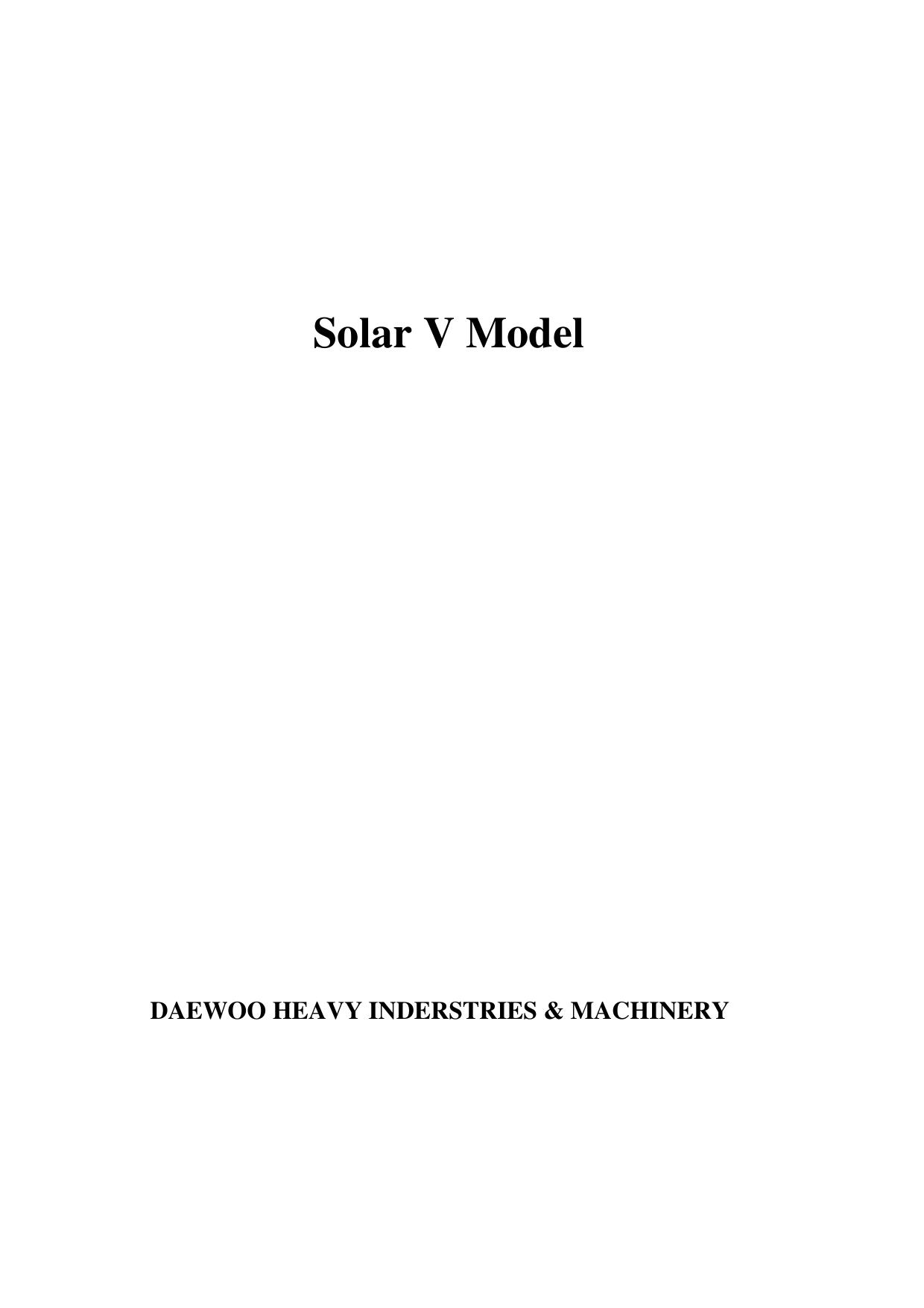 Solar-V Hydraulic System Service Manual Daewoo